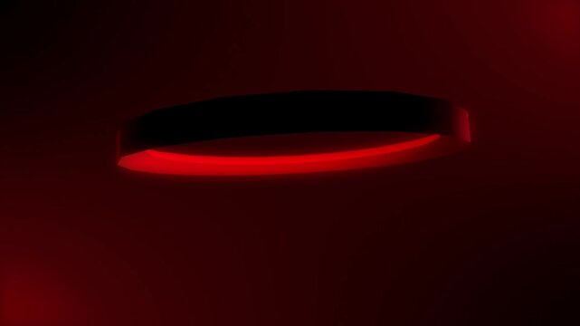Abstract animation, floating glowing red glass disc with soft refraction effect, 4K seamless looping video, futuristic 3D render for minimal technology backgrounds and motion graphics