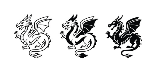 Fototapeta premium Dragon Icons, Mythical Creature Vector Graphics, Heraldic Beast Symbols, Fantasy Art