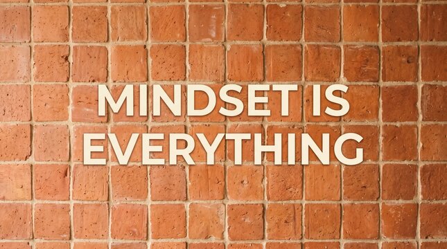 Motivational quote mindset is everything written on a rustic terracotta brick wall background