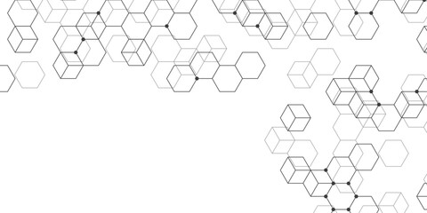 Fototapeta premium Abstract hexagon connection background. Minimal outline mesh on clean canvas. Minimal design for poster, website and backdrop.