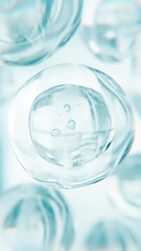 Row of ice blue bubbles standing side by side. Cold serum line on a white field