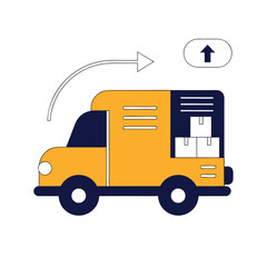 Fototapeta premium Flat vector illustration of a fast delivery van with open rear doors, stacked cardboard boxes, driver silhouette