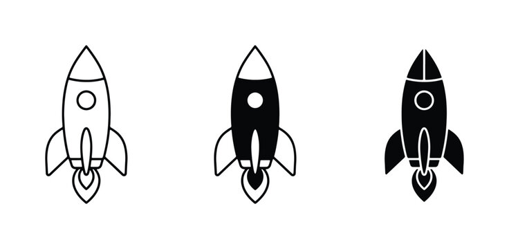 Rocket Ship Icons, Spacecraft Vector Set, Launching Spaceship Graphics
