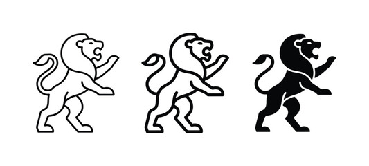 Obraz premium Lion Icons Set, Heraldic Rampant Lion Vector Graphics, Majestic Animal Symbols for Branding and Design