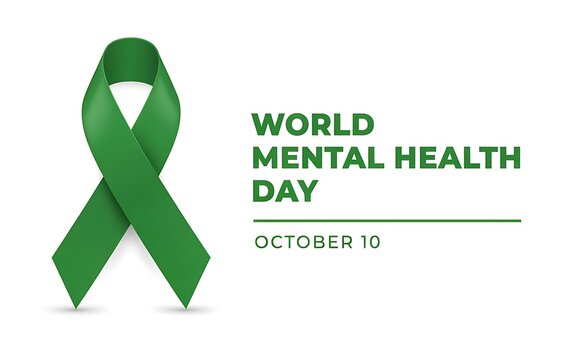 Green awareness ribbon for world mental health day celebrated on october 10th each year