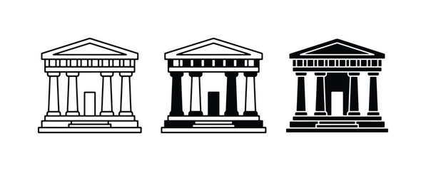 Fototapeta premium Classical Architecture Icons: Greek Temple, Roman Building, Government Facade, Vector Set