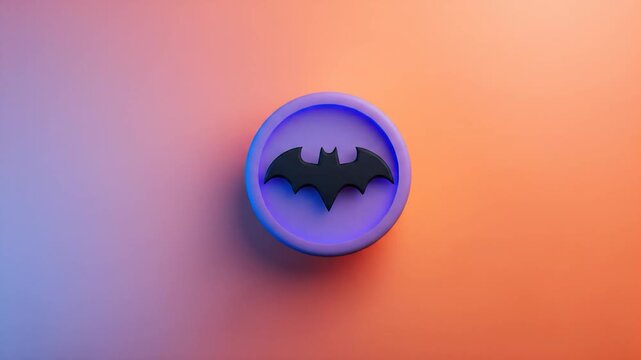 Bat emblem rotating on vibrant gradient background with cinematic macro panning for superhero entertainment branding