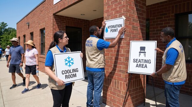 Public Health Staff Prepare Heatwave Safety Signs
