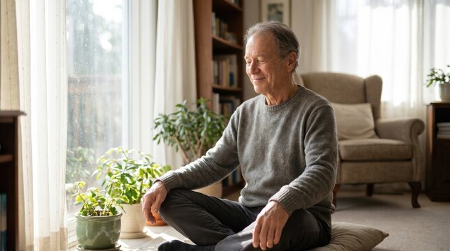 Senior Man Meditating for Senior Citizen Day