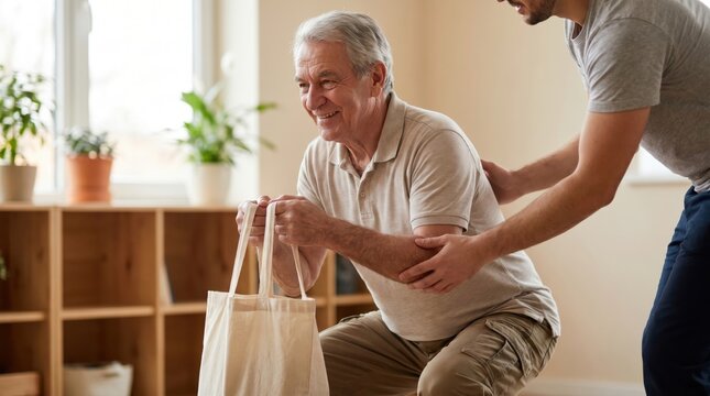 Senior Man Exercising With Support on Senior Citizen Day