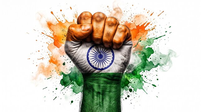 Celebrating 15 august indian independence day with a hand waving the flag

