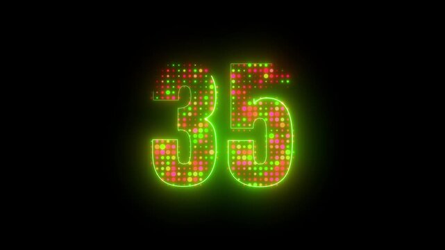 Glowing Neon Green Number 35 Cyberpunk Digital LED Pixel Screen Motion Graphic Abstract Dark Loop Background 4k video