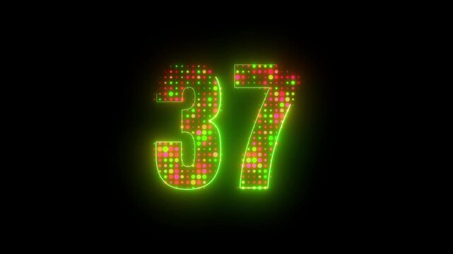 Digital LED Dot Matrix Neon Green Glowing Number 37 Cyberpunk Motion Graphic Abstract Dark Loop Background 4k video