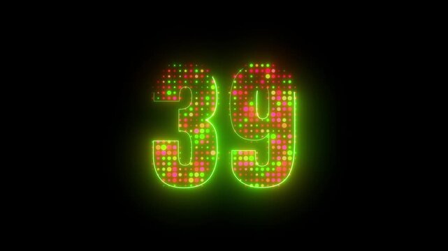 Glowing Neon Green Number 39 Cyberpunk Digital LED Pixel Display Motion Graphic Abstract Dark Loop Background 4k video
