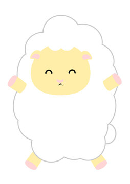  立ち姿で笑顔のかわいい羊のイラスト