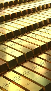 Gold ingots - camera moving sideways - 3d 4k vertical animation (2160 x 3840px)