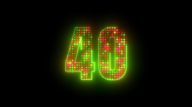 Digital LED Dot Matrix Neon Green Glowing Number 40 Cyberpunk Motion Graphic Dark Abstract Loop Background 4k video