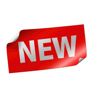 Red new label sticker with a folded corner