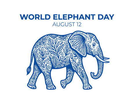World elephant day august 12 illustration with ornate elephant