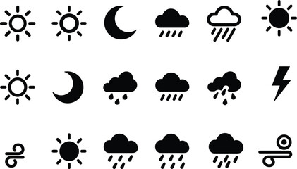 Obraz premium Weather vector icon set for climate forecast report