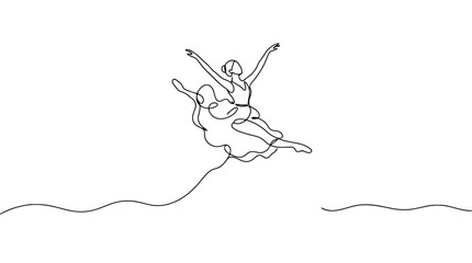 Continuous line art of a ballerina leaping © Master_BG