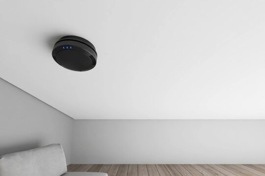 Black Smart Ceiling Sensor in Minimalist Living Space