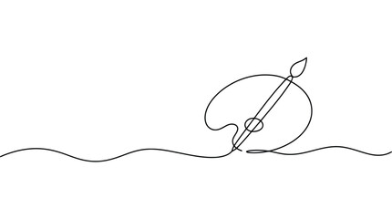 Obraz premium Continuous line drawing of an artist palette with a paintbrush