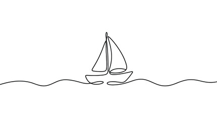 Continuous line drawing of a sailboat on the water © Master_BG