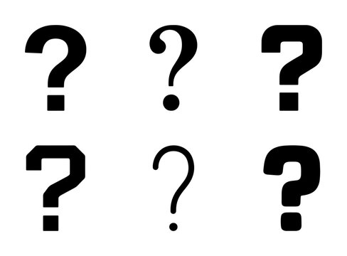 Question Mark Icons Set, Black Symbols, Graphic Design Elements, Inquiry and Uncertainty