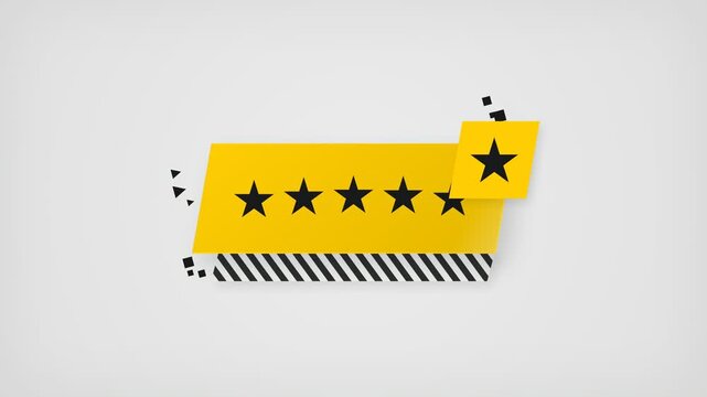 Five Star Rating Animation Yellow Banner Geometric Particle Effects for Customer Reviews and Quality Feedback