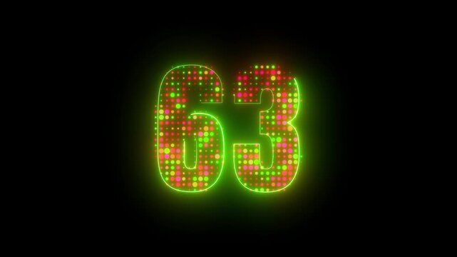 Cyber style number 63 with bright gradient dot texture and soft glow