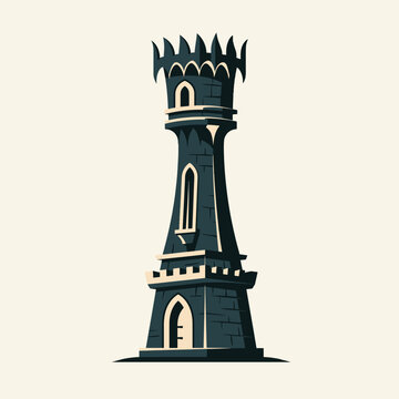 Castle Tower Illustration with Jagged Parapet for Halloween Themes