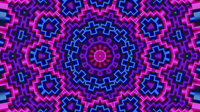 Neon purple and magenta kaleidoscope cross geometric animation abstract video motion background