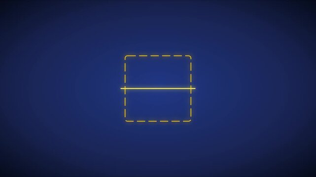 Animated neon square frame with scanning line effect on dark blue animation 4k background, glowing
