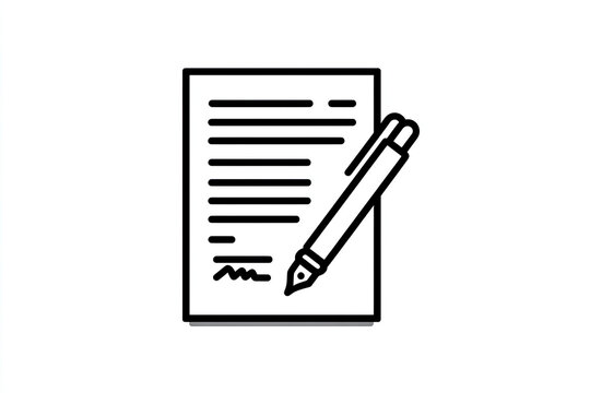 Contract linear icon. Text document with pen. Agreement paper. Thin line illustration. Contour symbol. Vector isolated outline drawing 