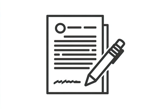Contract linear icon. Text document with pen. Agreement paper. Thin line illustration. Contour symbol. Vector isolated outline drawing 