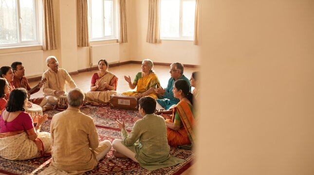 Indian cultural group celebrating India's Independence Day with traditional music and singing