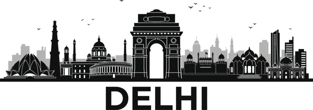 Delhi city skyline illustration