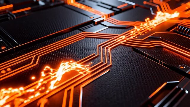 Closeup of glowing circuit board