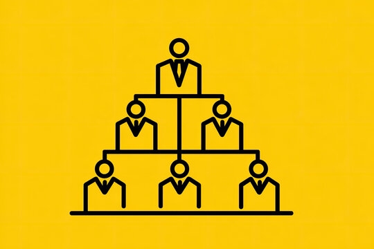 Company hierarchy concept linear icon yellow background . Leadership thin line illustration. Organization structure contour symbol. Vector isolated outline drawing 