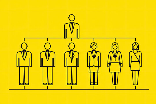 Company hierarchy concept linear icon yellow background . Leadership thin line illustration. Organization structure contour symbol. Vector isolated outline drawing 
