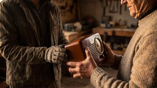 Radio Exchange Between Two People in a Workshop