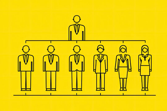Company hierarchy concept linear icon yellow background . Leadership thin line illustration. Organization structure contour symbol. Vector isolated outline drawing 