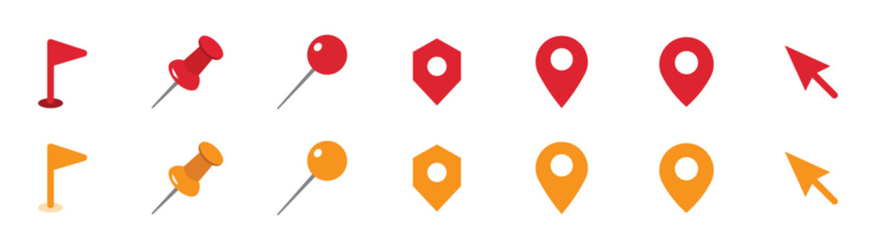 Map pin pointer flag cursor arrow location icon set vector colorful isolated graphic design element illustration collection