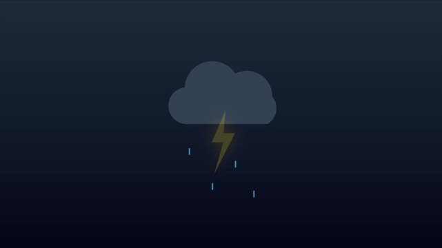 Animated weather with lightning bolt and rain shower, flat motion for meteorological forecasts and apps animation 4k