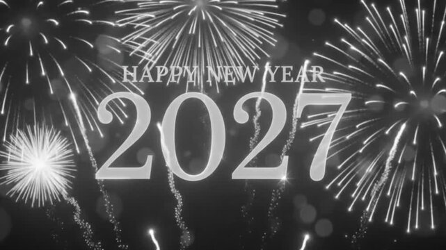 Happy new year 2027 fireworks monochrome holiday