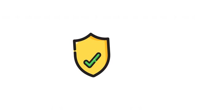 Yellow shield icon with green check mark represents security. Ideal for cybersecurity concepts, internet protection, verification services, and safety visuals.