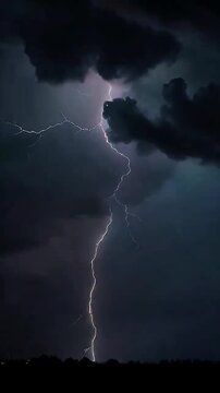 Dramatic lightning strike during a dark night storm