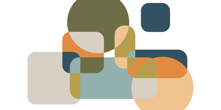 abstract geometric shapes in muted blue orange brown and beige overlapping rounded squares and circles for modern design