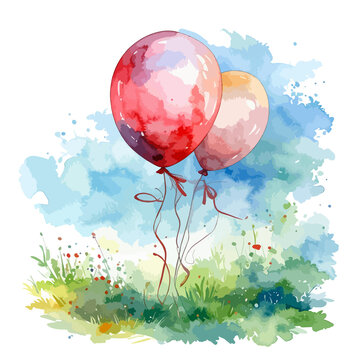 Czerwony balon akwarelowa ilustracja